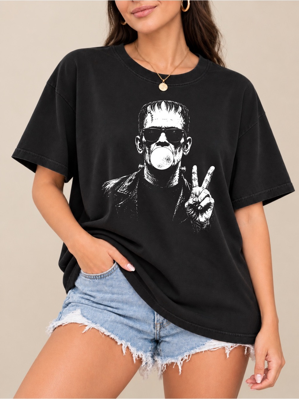 Frankenstein Bubble Gum Graphic Unisex T-shirt Halloween Tee
